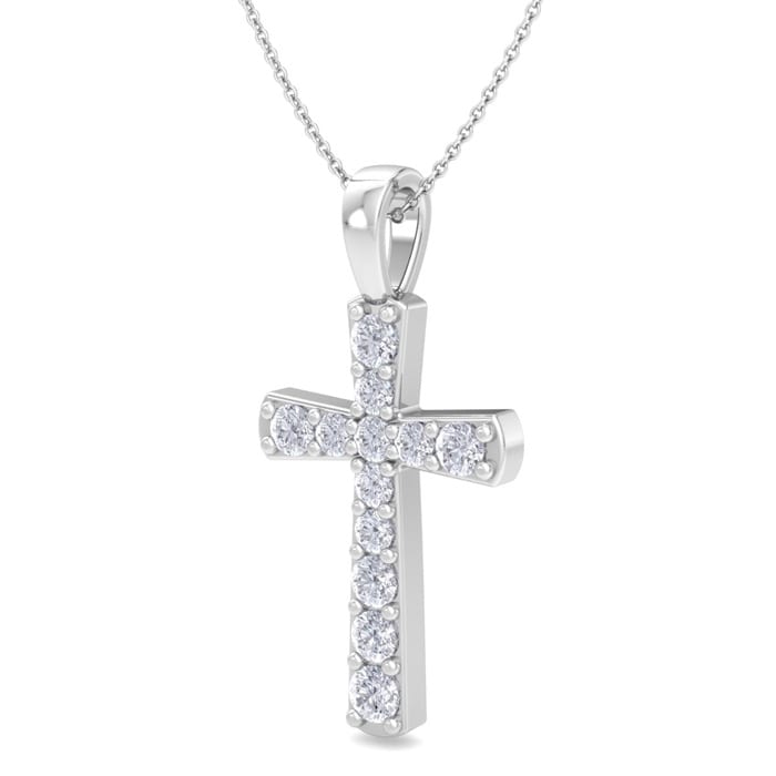 1/4 Carat Diamond Cross Necklace In Sterling Silver, 18 Inches