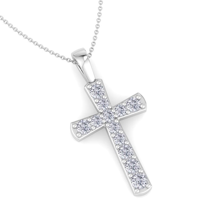 1/4 Carat Diamond Cross Necklace In Sterling Silver, 18 Inches
