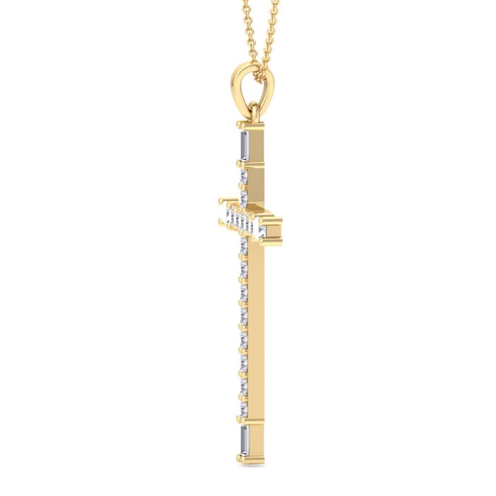 3/4 Carat Baguette and Round Diamond Cross Necklace In 14K Yellow Gold Over Sterling Silver, 18 Inches