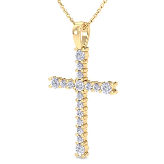 1/3 Carat Diamond Cross Necklace In 14K Yellow Gold Over Sterling Silver, 18 Inches