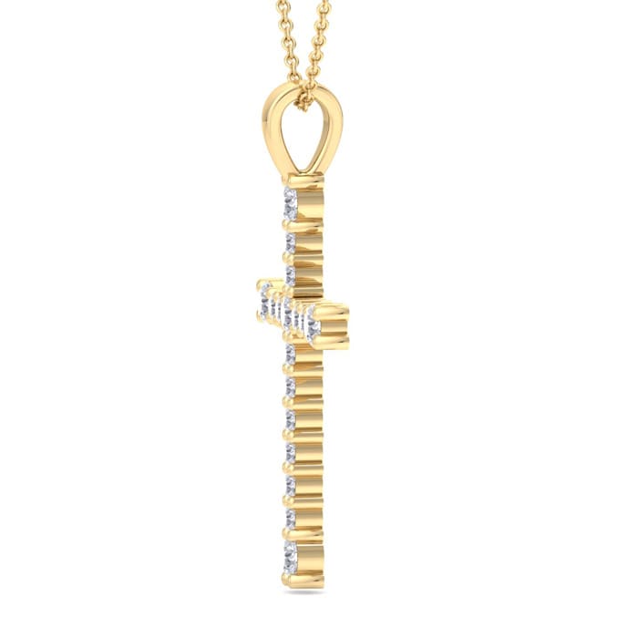 1/3 Carat Diamond Cross Necklace In 14K Yellow Gold Over Sterling Silver, 18 Inches