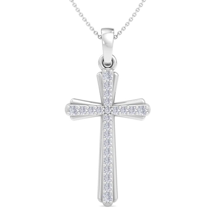 0.15 Carat Diamond Cross Necklace In Sterling Silver, 18 Inches
