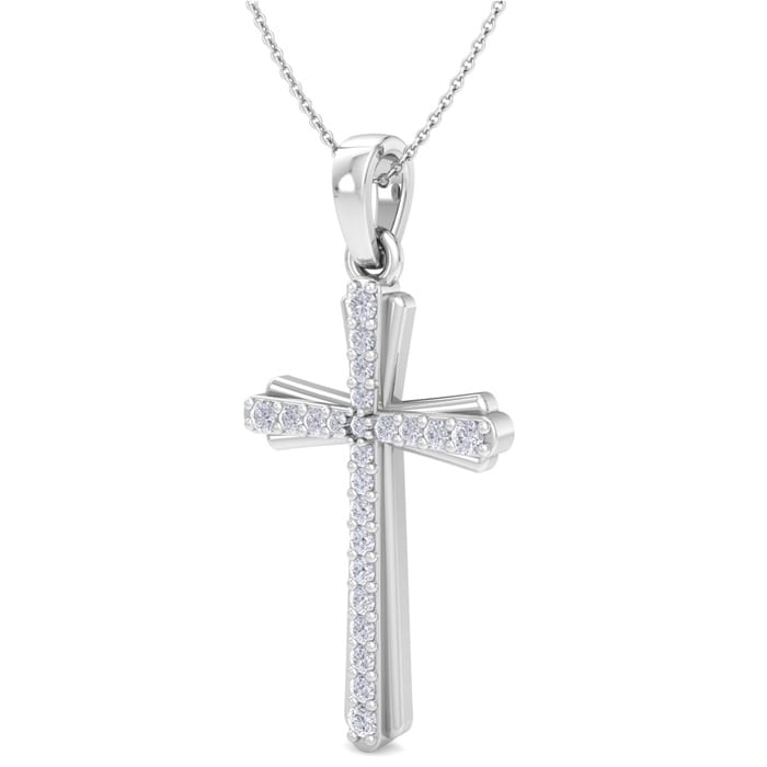 0.15 Carat Diamond Cross Necklace In Sterling Silver, 18 Inches