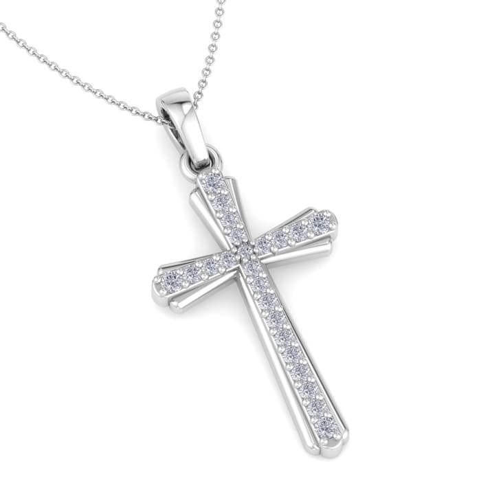 0.15 Carat Diamond Cross Necklace In Sterling Silver, 18 Inches
