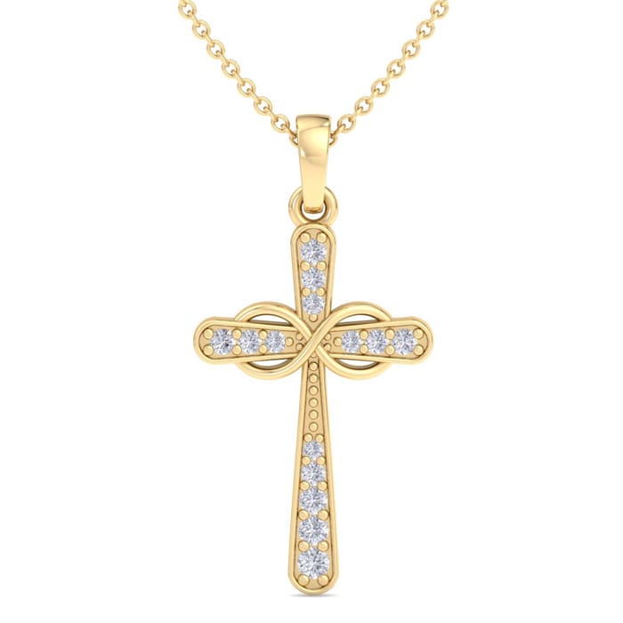 0.15 Carat Diamond Cross Necklace In 14K Yellow Gold Over Sterling Silver, 18 Inches