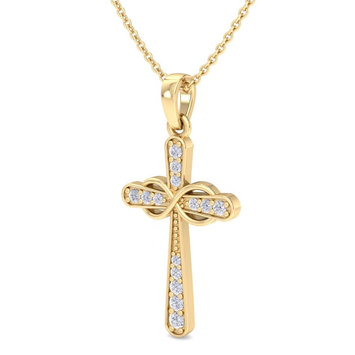 0.15 Carat Diamond Cross Necklace In 14K Yellow Gold Over Sterling Silver, 18 Inches