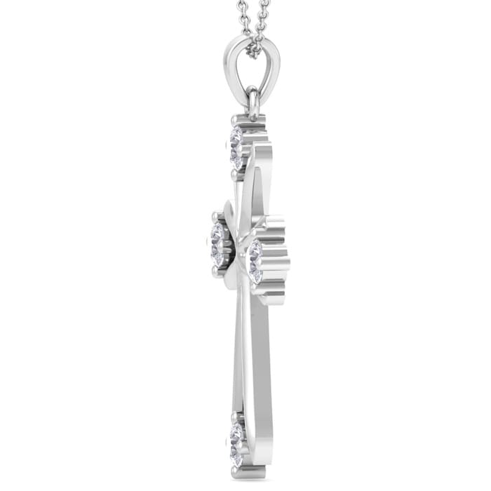 0.40 Carat Diamond Cross Necklace In Sterling Silver, 18 Inches