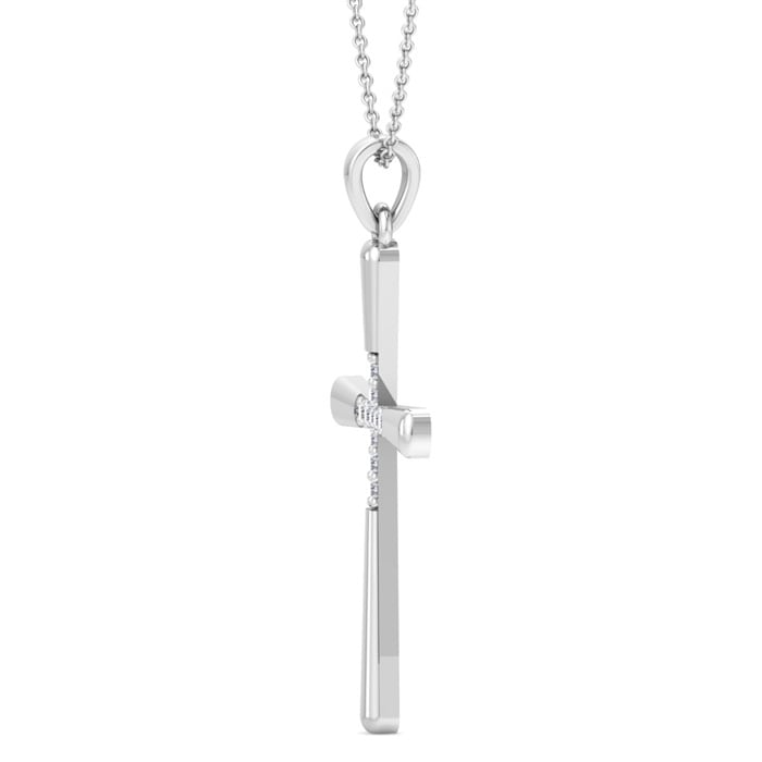 0.08 Carat Diamond Cross Necklace In Sterling Silver, 18 Inches