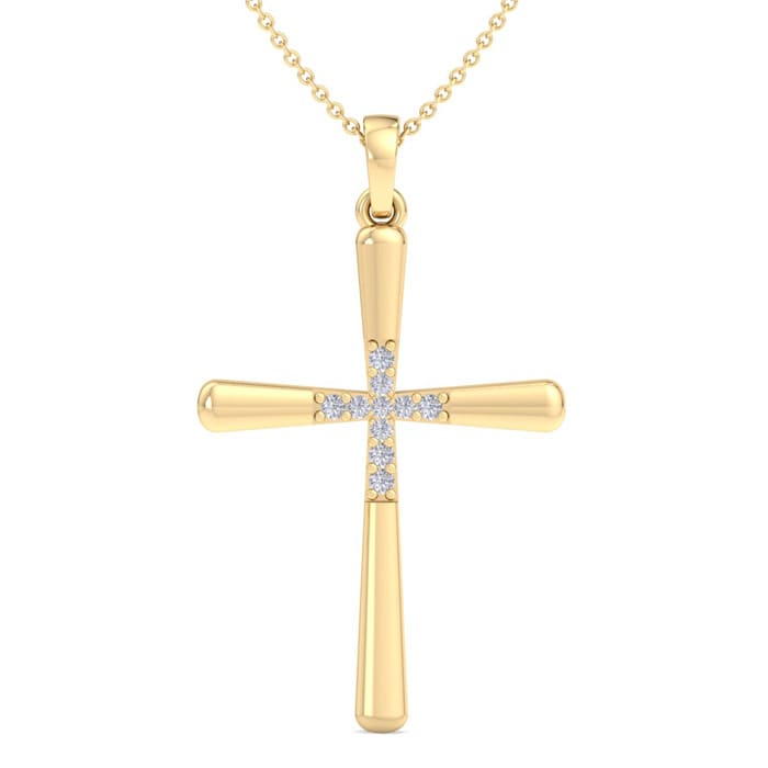 0.08 Carat Diamond Cross Necklace In 14K Yellow Gold Over Sterling Silver, 18 Inches