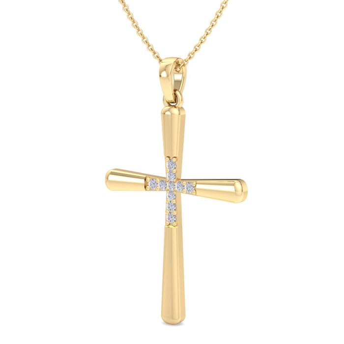 0.08 Carat Diamond Cross Necklace In 14K Yellow Gold Over Sterling Silver, 18 Inches