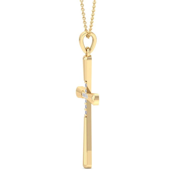 0.08 Carat Diamond Cross Necklace In 14K Yellow Gold Over Sterling Silver, 18 Inches