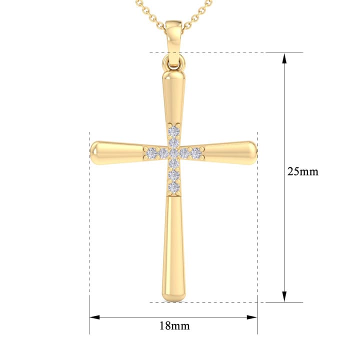 0.08 Carat Diamond Cross Necklace In 14K Yellow Gold Over Sterling Silver, 18 Inches