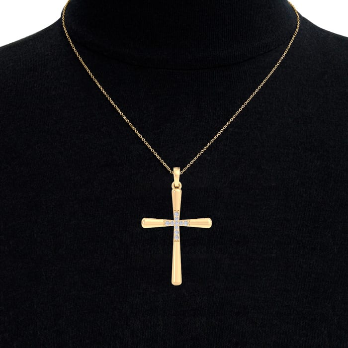 0.08 Carat Diamond Cross Necklace In 14K Yellow Gold Over Sterling Silver, 18 Inches