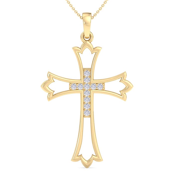 1/10 Carat Diamond Cross Necklace In 14K Yellow Gold Over Sterling Silver, 18 Inches