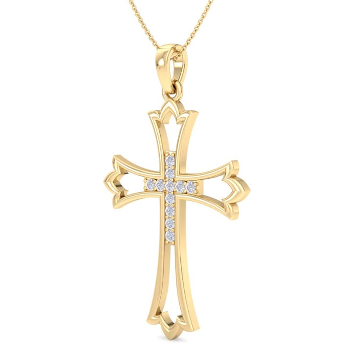 1/10 Carat Diamond Cross Necklace In 14K Yellow Gold Over Sterling Silver, 18 Inches