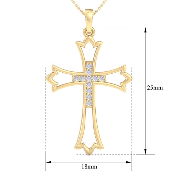 1/10 Carat Diamond Cross Necklace In 14K Yellow Gold Over Sterling Silver, 18 Inches