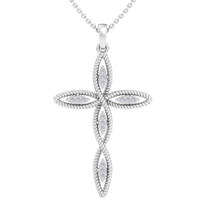 0.08 Carat Diamond Cross Necklace In Sterling Silver, 18 Inches