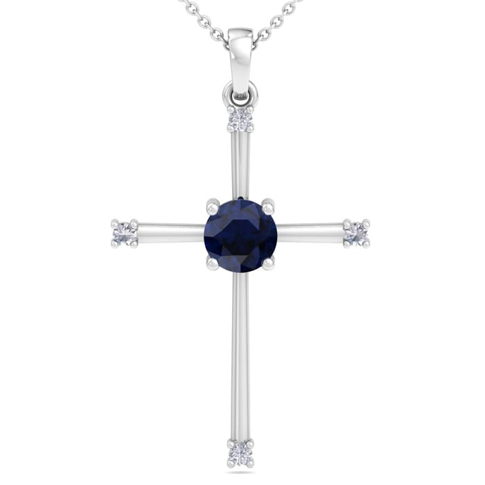 1/2 Carat Sapphire and Diamond Cross Necklace In Sterling Silver, 18 Inches