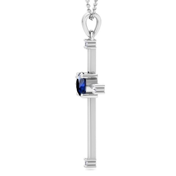 1/2 Carat Sapphire and Diamond Cross Necklace In Sterling Silver, 18 Inches