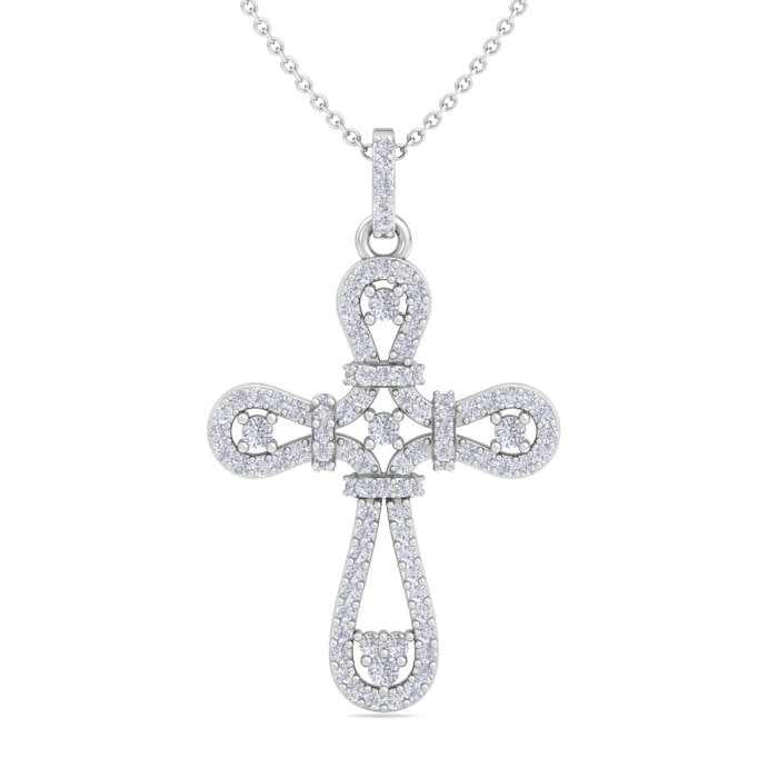 1/2 Carat Diamond Cross Necklace In Sterling Silver, 18 Inches
