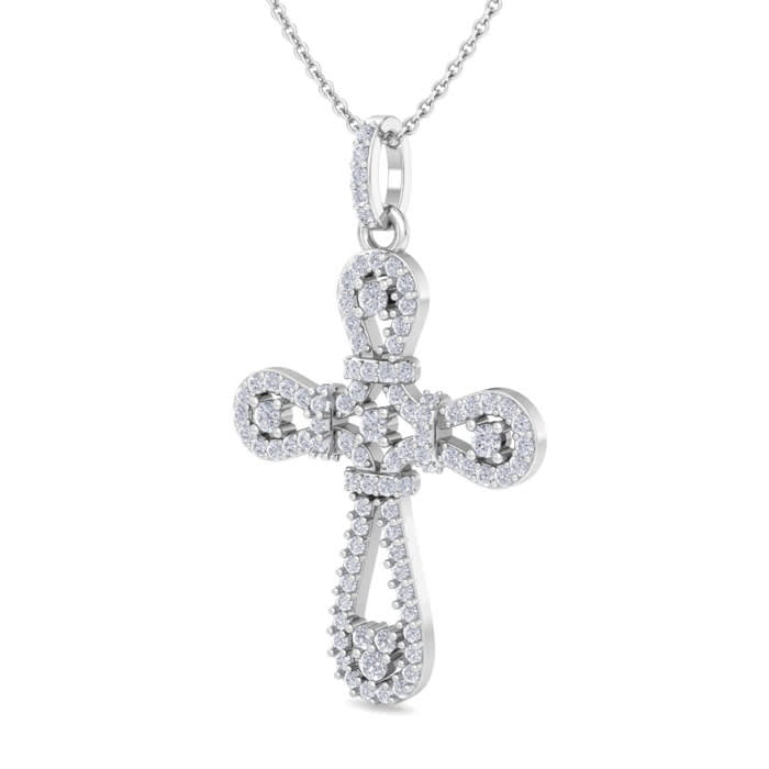 1/2 Carat Diamond Cross Necklace In Sterling Silver, 18 Inches