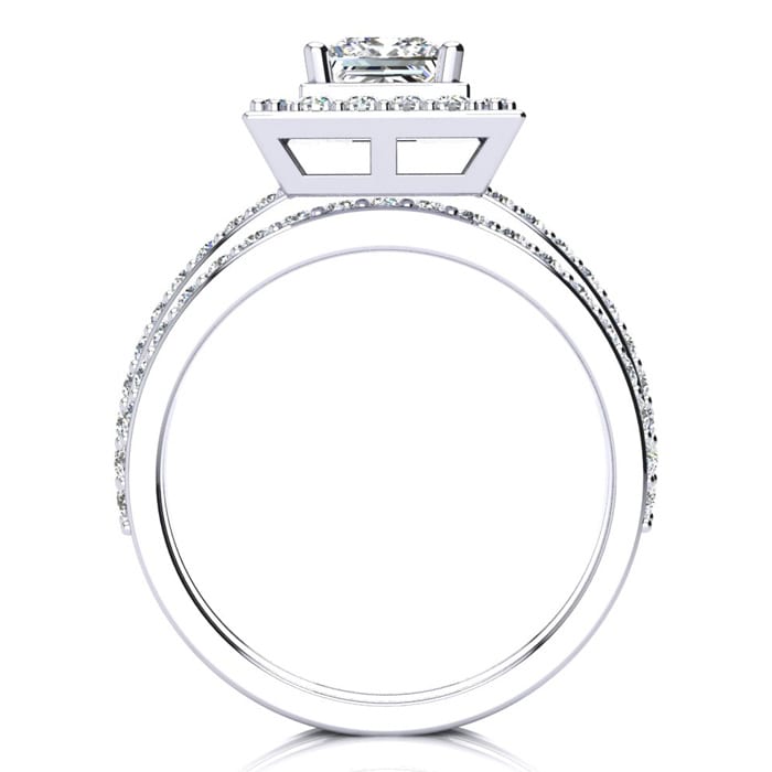 2 Carat Princess Cut Halo Lab Grown Diamond Bridal Set in 14k White Gold