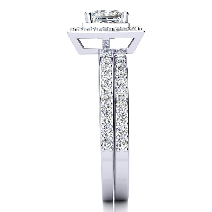 2 Carat Princess Cut Halo Lab Grown Diamond Bridal Set in 14k White Gold