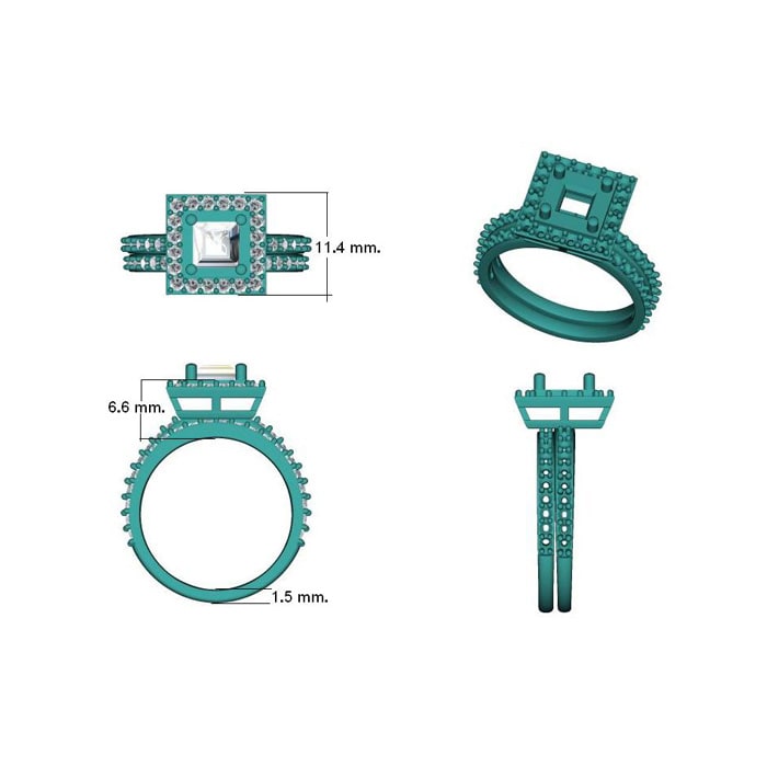 2 Carat Princess Cut Halo Lab Grown Diamond Bridal Set in 14k White Gold