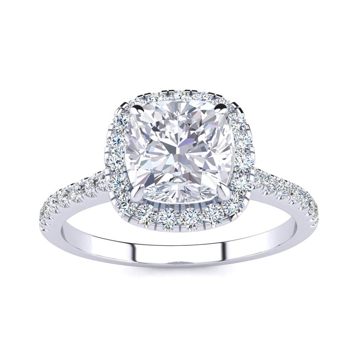 2 Carat Cushion Cut Moissanite and Halo Diamond Ring In Sterling Silver