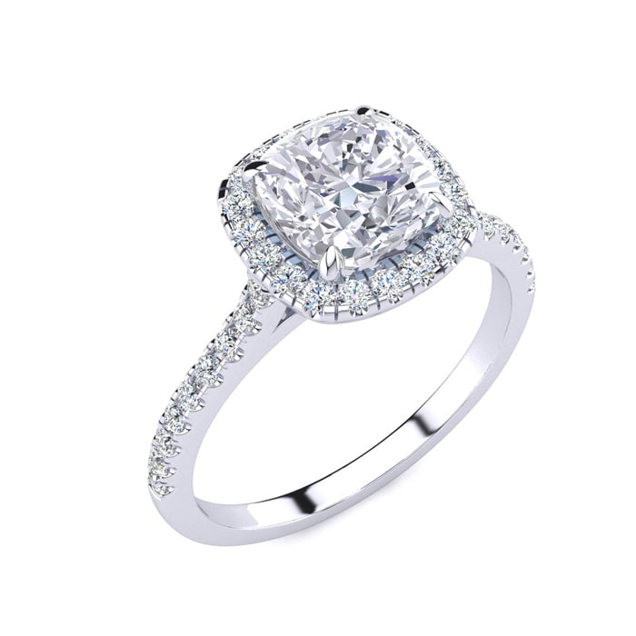2 Carat Cushion Cut Moissanite and Halo Diamond Ring In Sterling Silver