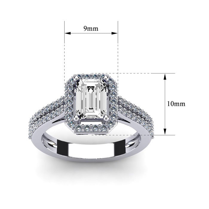 1 1/2 Carat Octagon Shape Moissanite and Halo Diamond Ring In Sterling Silver