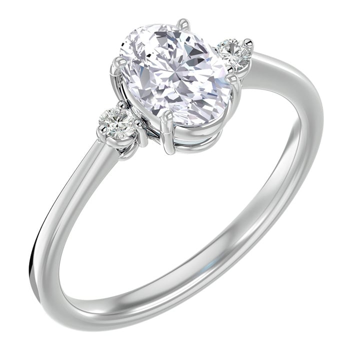 1 1/3 Carat Oval Shape Moissanite and Diamond Ring In Sterling Silver