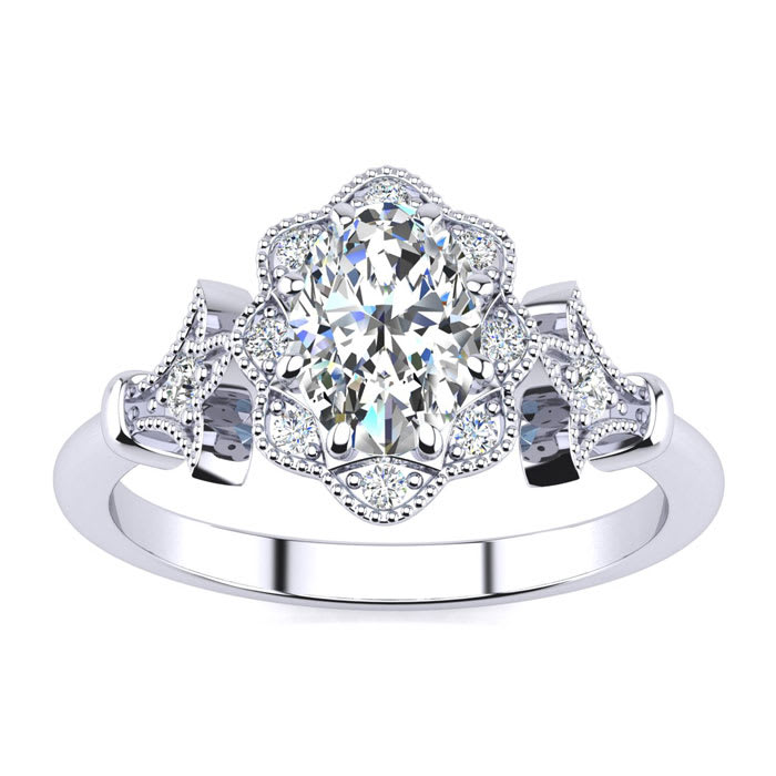 1 Carat Oval Shape Moissanite and Halo Diamond Ring In Sterling Silver