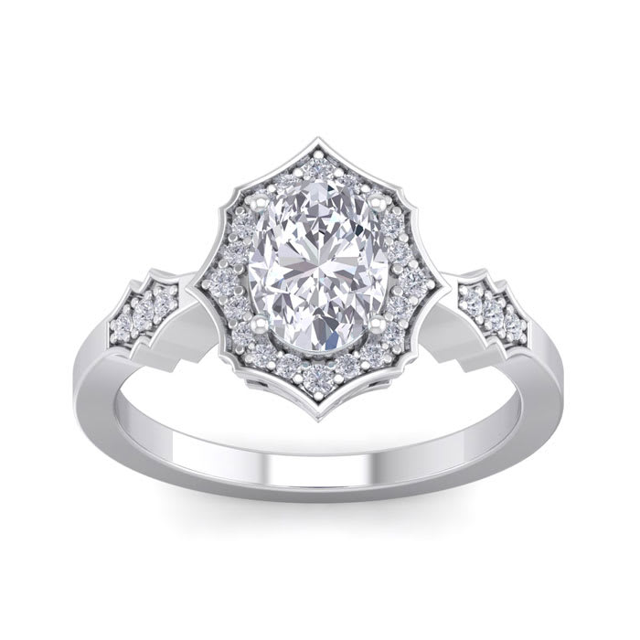 1 1/2 Carat Oval Shape Moissanite and Halo Diamond Ring In Sterling Silver