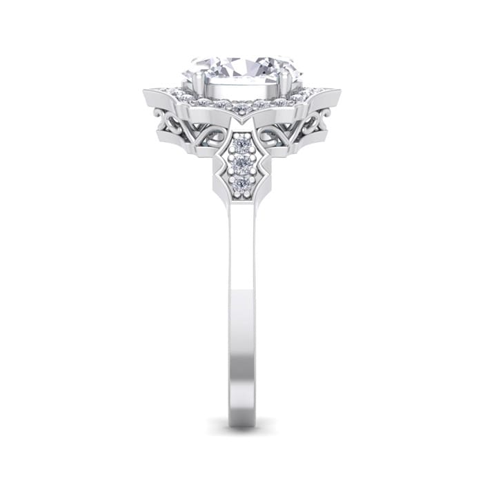 1 1/2 Carat Oval Shape Moissanite and Halo Diamond Ring In Sterling Silver