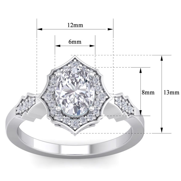 1 1/2 Carat Oval Shape Moissanite and Halo Diamond Ring In Sterling Silver