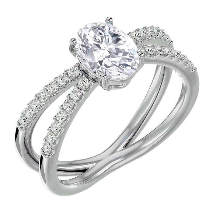 1 1/2 Carat Oval Shape Moissanite and Halo Diamond Ring In Sterling Silver