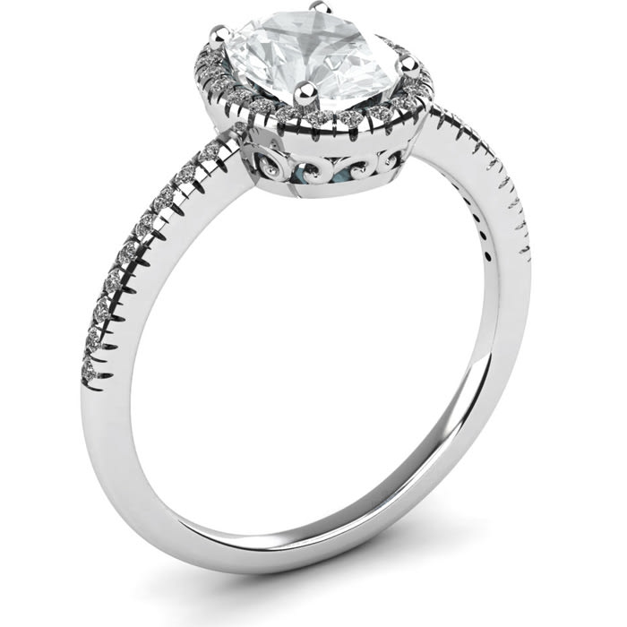 1 1/2 Carat Oval Shape Moissanite and Halo Diamond Ring In Sterling Silver