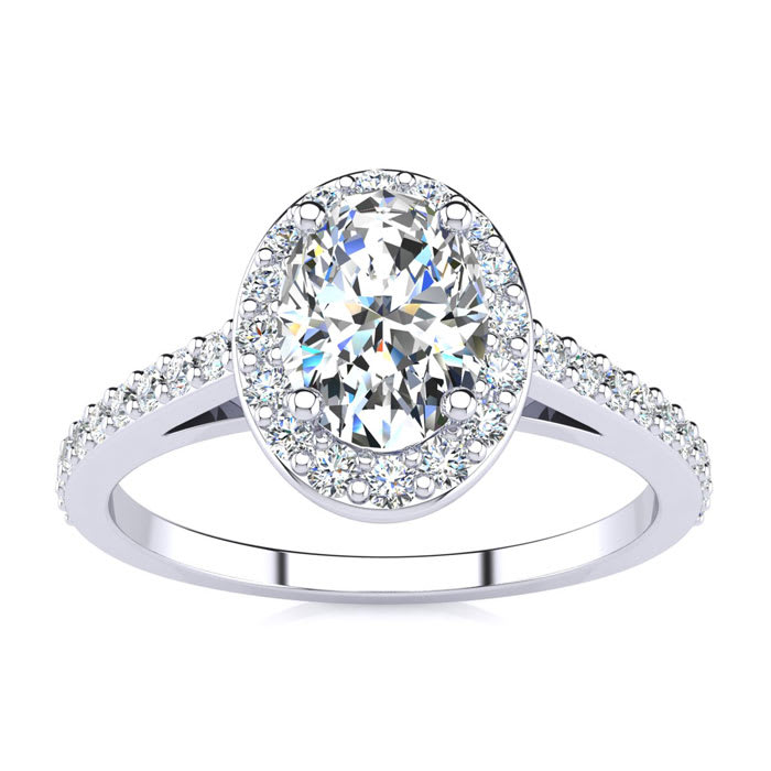 1 Carat Oval Shape Moissanite and Halo Diamond Ring In Sterling Silver