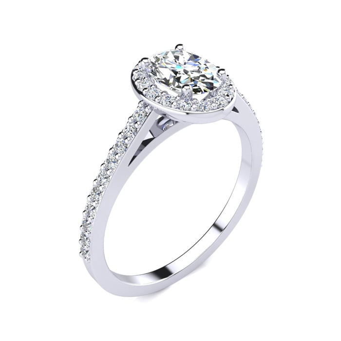 1 Carat Oval Shape Moissanite and Halo Diamond Ring In Sterling Silver