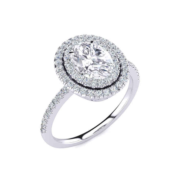 1 1/2 Carat Oval Shape Moissanite and Diamond Double Halo Ring In Sterling Silver
