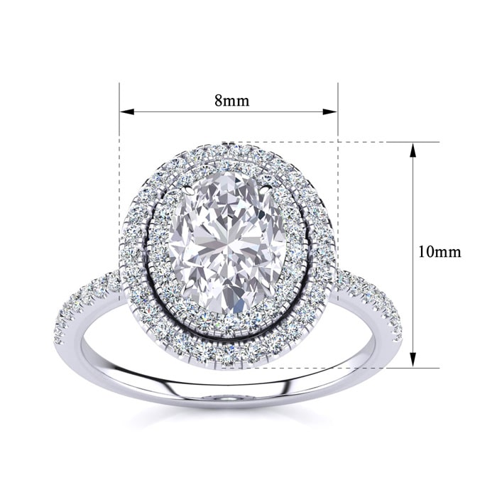 1 1/2 Carat Oval Shape Moissanite and Diamond Double Halo Ring In Sterling Silver