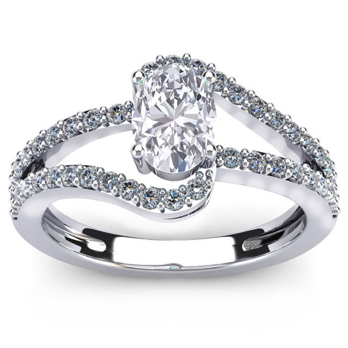 1.40 Carat Oval Shape Moissanite and Diamond Fancy Ring In Sterling Silver