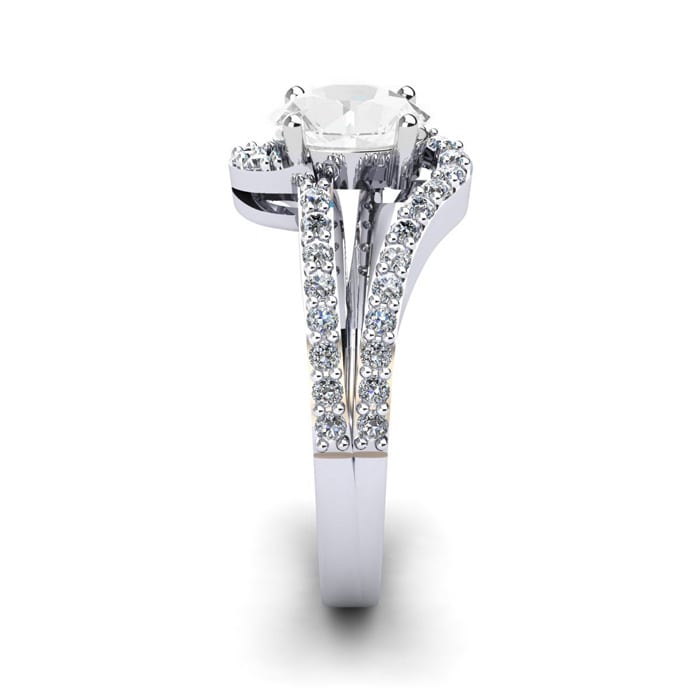 1.40 Carat Oval Shape Moissanite and Diamond Fancy Ring In Sterling Silver