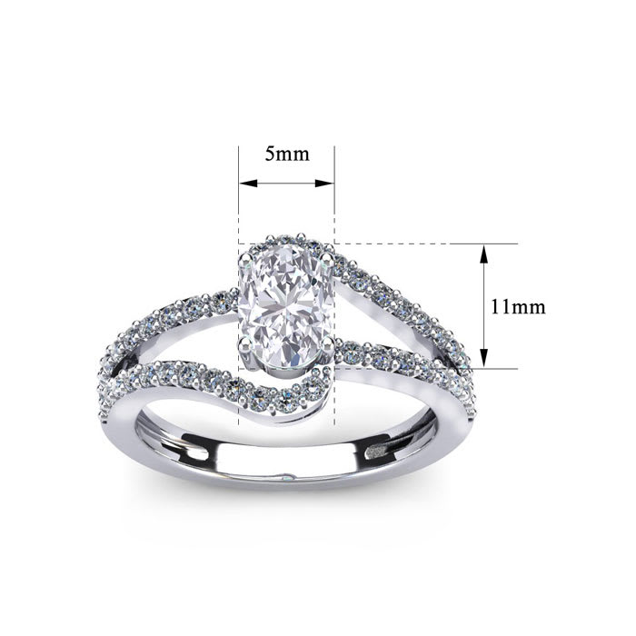 1.40 Carat Oval Shape Moissanite and Diamond Fancy Ring In Sterling Silver