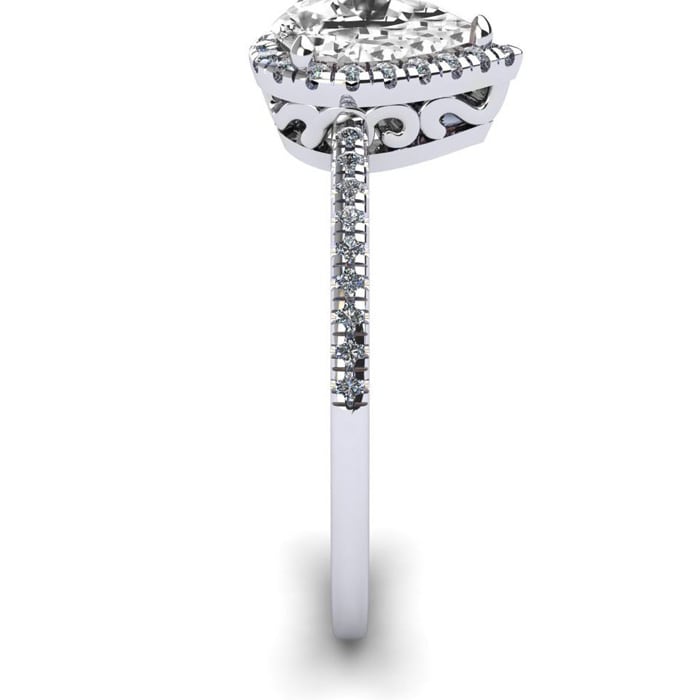 1 Carat Pear Shape Moissanite and Halo Diamond Ring In Sterling Silver