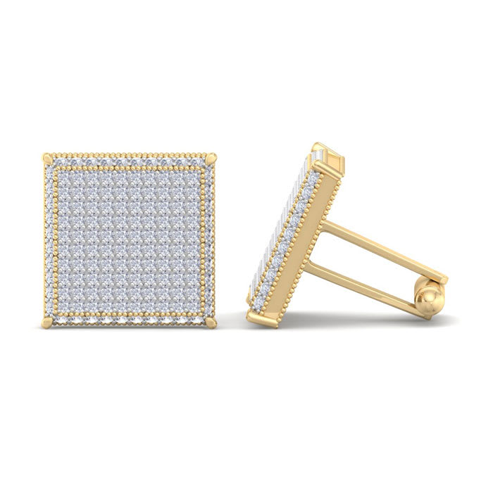 2 3/4 Carat Lab Grown Diamond Cufflinks For Men In 14 Karat Yellow Gold