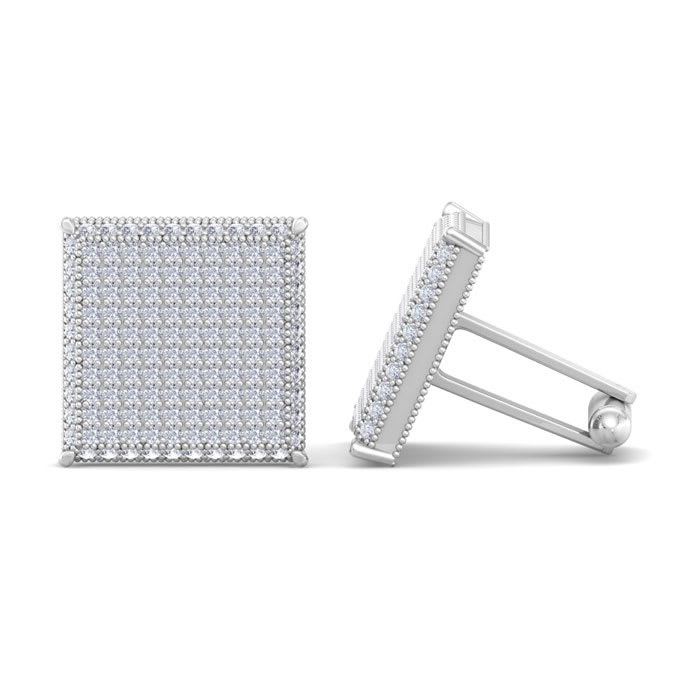 2 3/4 Carat Diamond Cufflinks For Men In 14 Karat White Gold