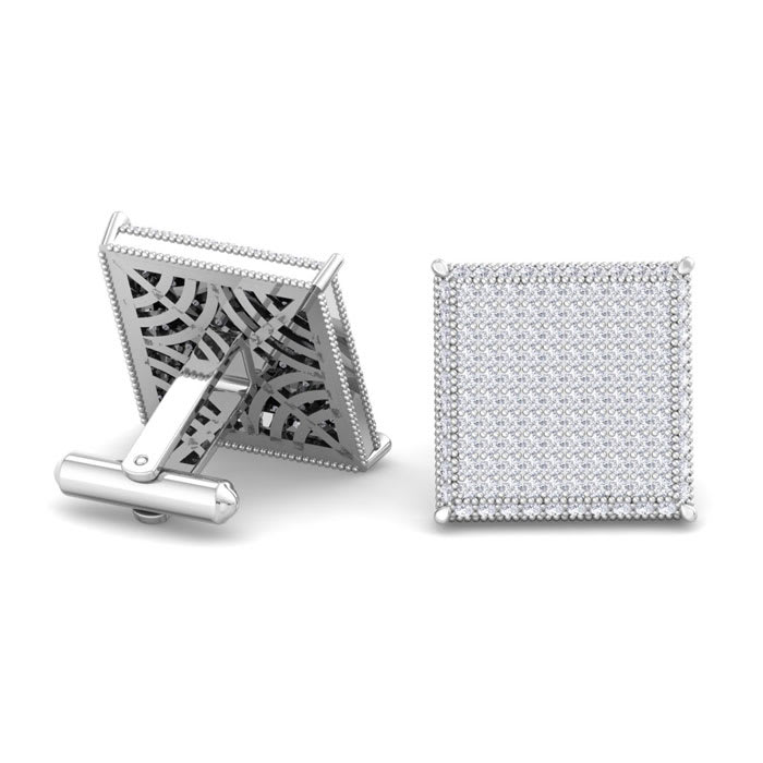 2 3/4 Carat Diamond Cufflinks For Men In 14 Karat White Gold
