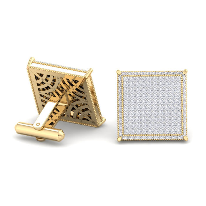 2 3/4 Carat Diamond Cufflinks For Men In 14 Karat Yellow Gold